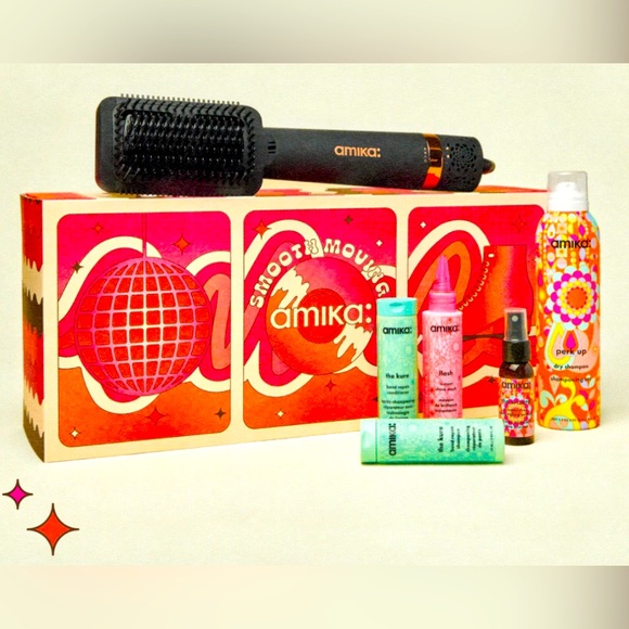 Amika double agent 2-in-1 blow dryer straightening brush set